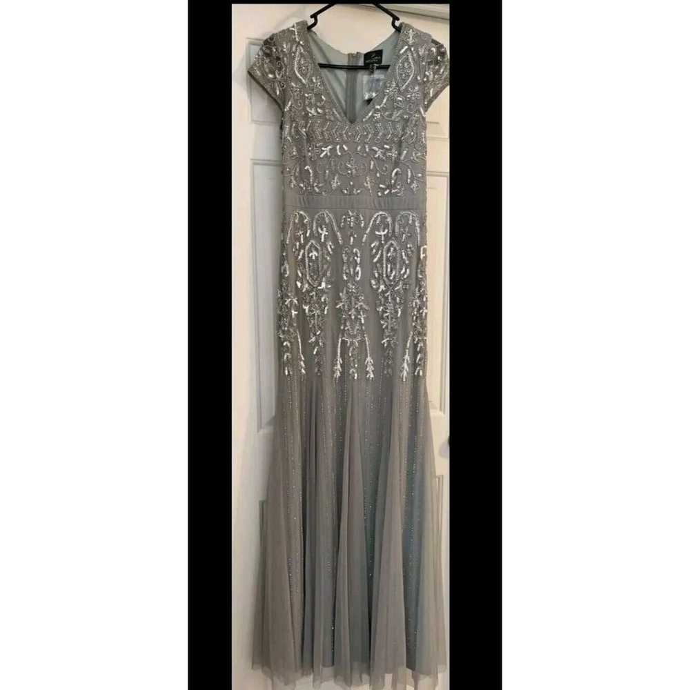 Adrianna Papell gray beaded sequins long gown dre… - image 12