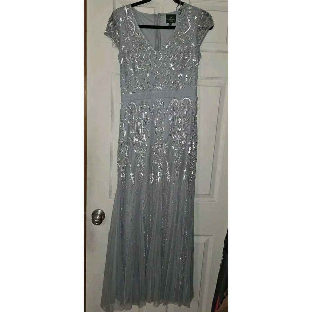 Adrianna Papell gray beaded sequins long gown dre… - image 1