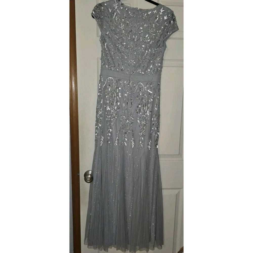 Adrianna Papell gray beaded sequins long gown dre… - image 2