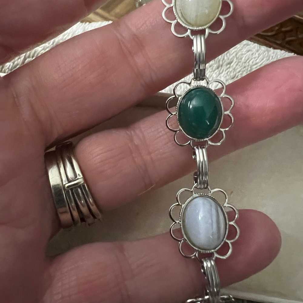 Bracelet  vintage  SILVERTONE mixed Gemstone cabo… - image 2