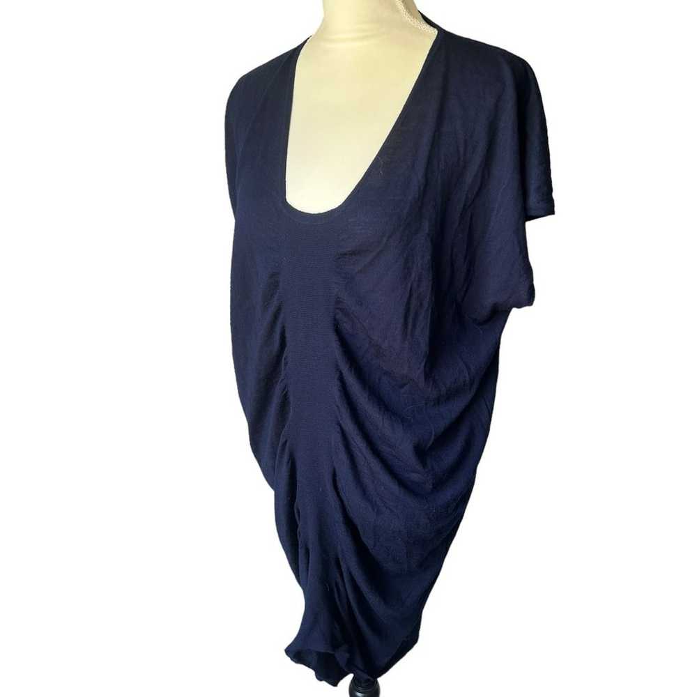 St. John Wool Blend Navy Ruched Midi Dress - S - image 6