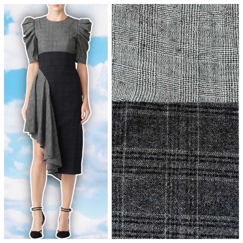 AMUR Uma Dress Wool Glen Plaid Puff Sleeve Asymme… - image 1