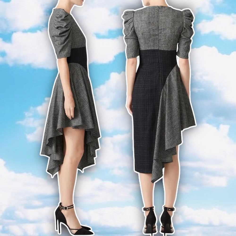 AMUR Uma Dress Wool Glen Plaid Puff Sleeve Asymme… - image 2