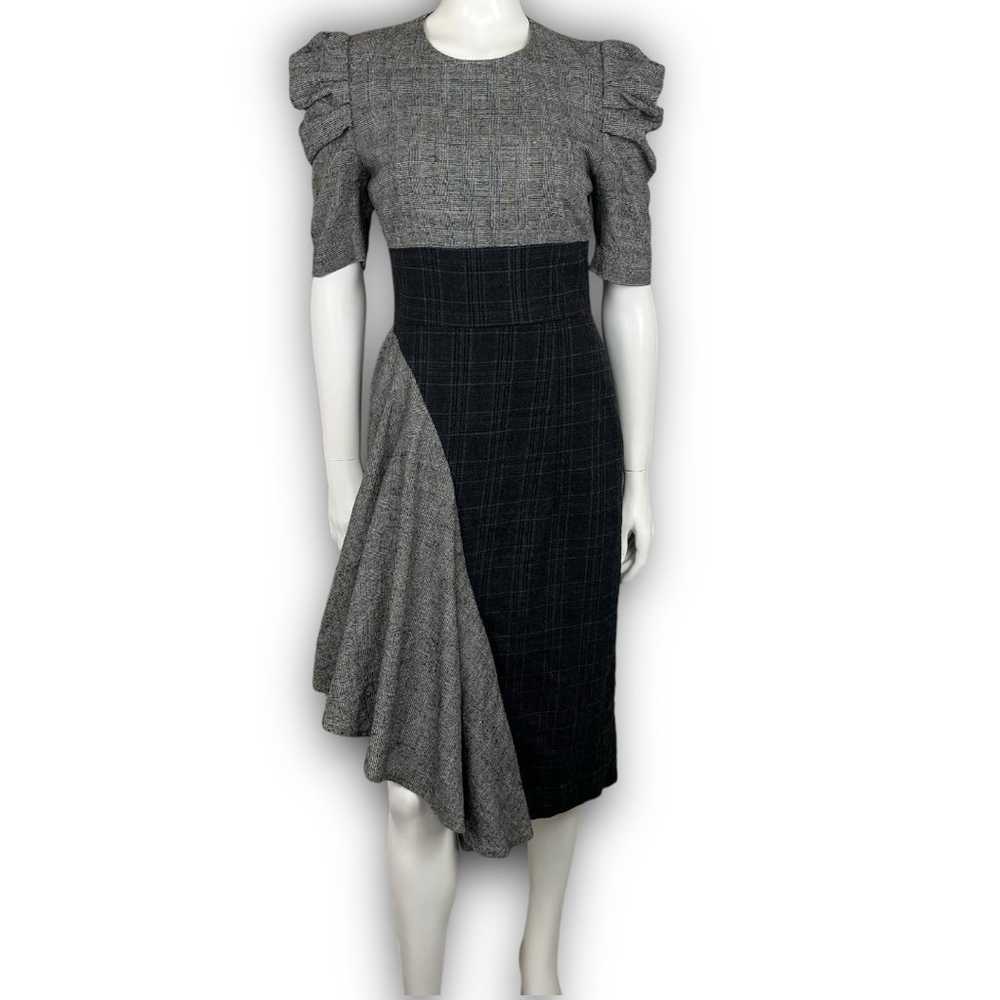 AMUR Uma Dress Wool Glen Plaid Puff Sleeve Asymme… - image 3