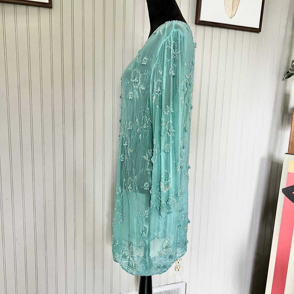 J K Lang Vintage Silk Beaded Mesh Turquoise Blue … - image 10