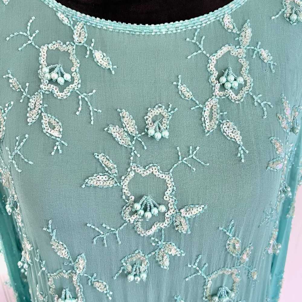 J K Lang Vintage Silk Beaded Mesh Turquoise Blue … - image 3