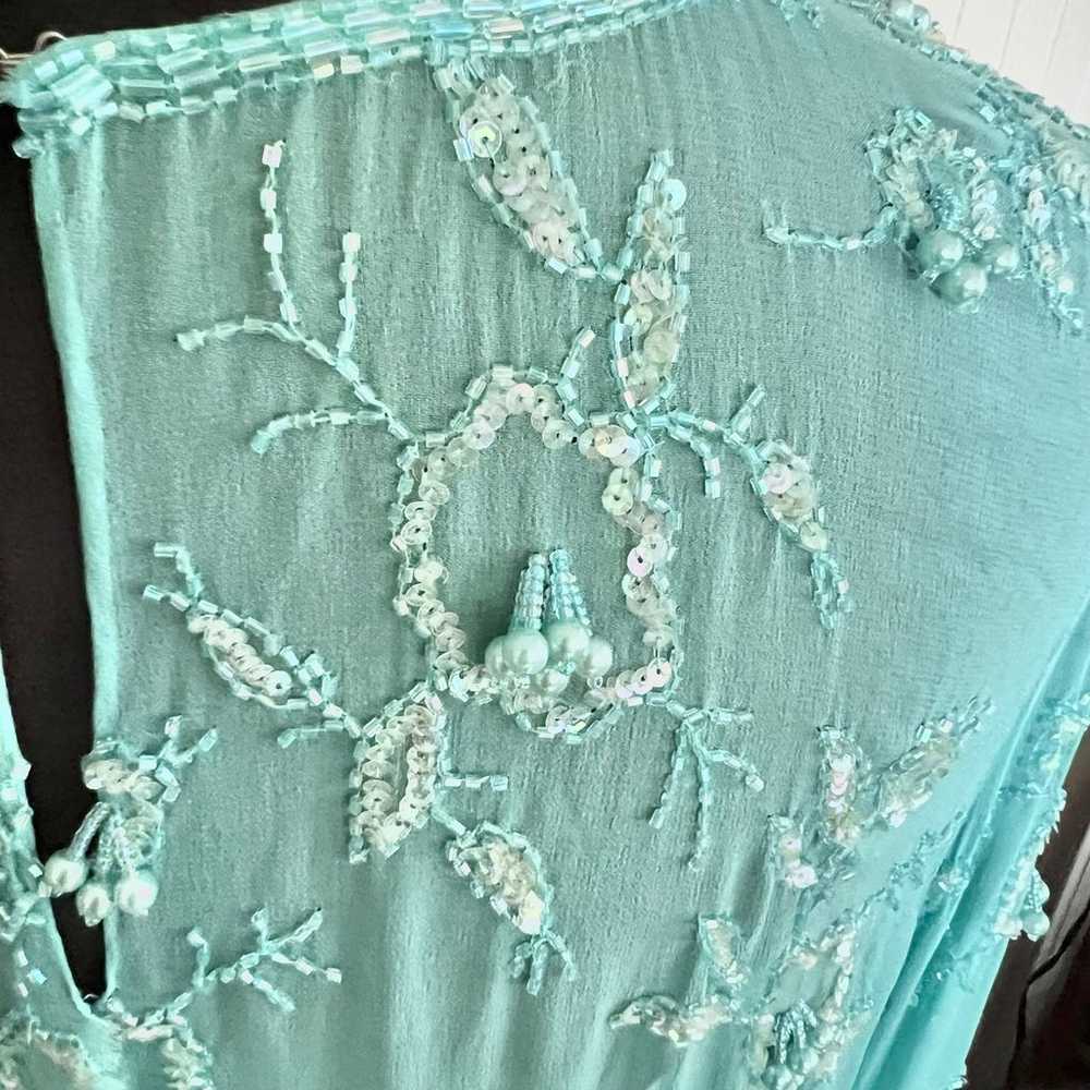 J K Lang Vintage Silk Beaded Mesh Turquoise Blue … - image 9