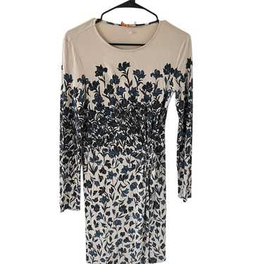 Tory Burch Silk Cream Long Sleeve Blue Floral Dres