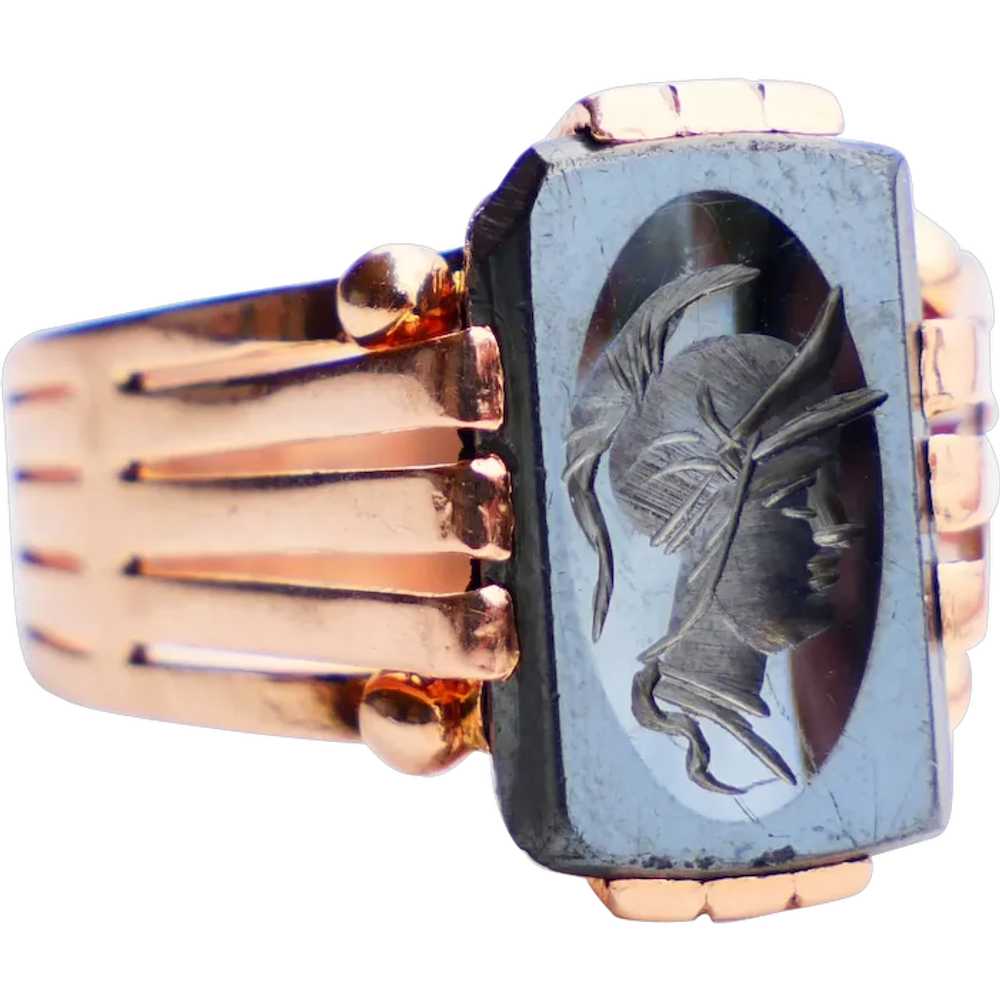 Antique Minerva Unisex Ring Intaglio on Hematite … - image 1