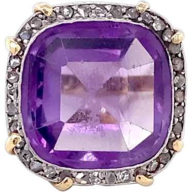 Antique Edwardian Cushion Cut Amethyst Diamond 14K