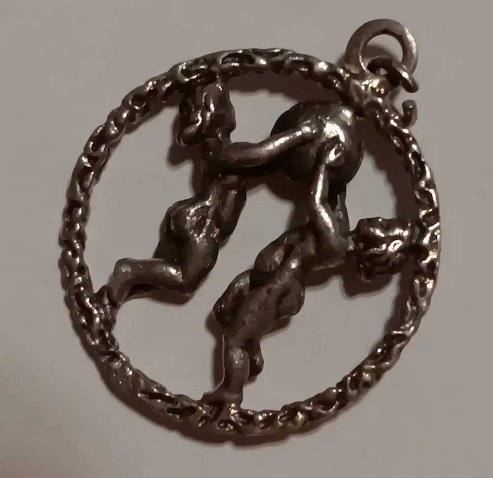 Sterling Silver Gemini Zodiac Charm 1" Modernist - image 2