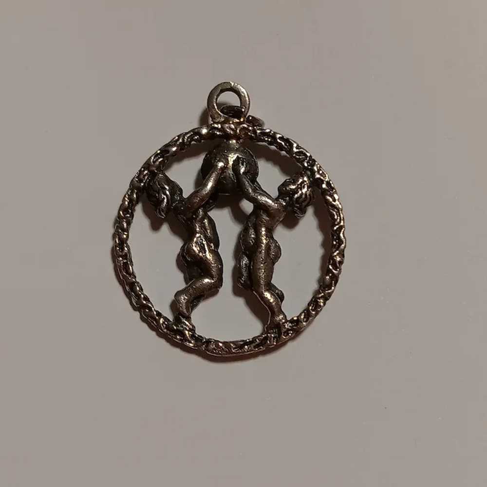 Sterling Silver Gemini Zodiac Charm 1" Modernist - image 3