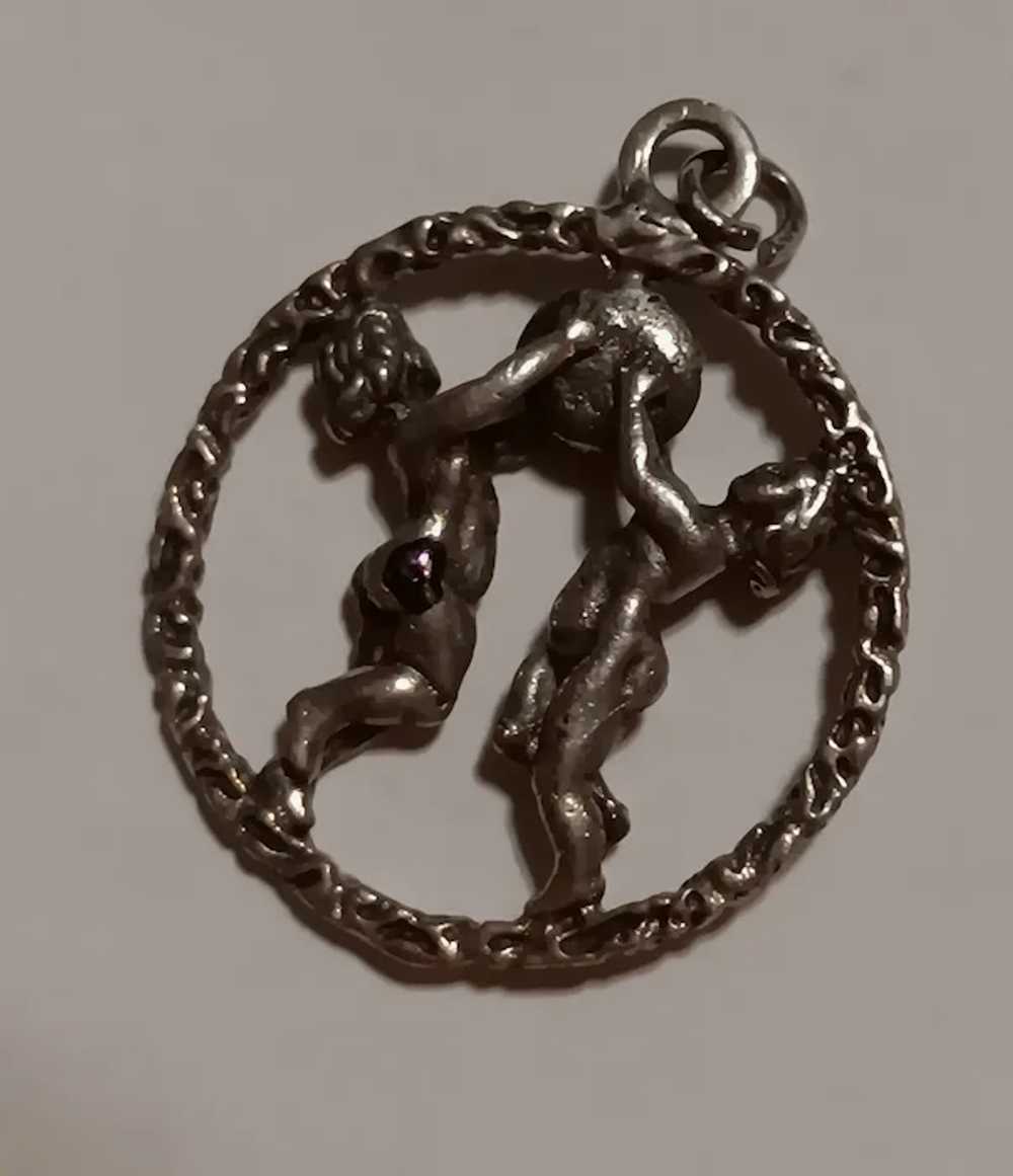 Sterling Silver Gemini Zodiac Charm 1" Modernist - image 4