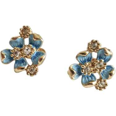 Early KRAMER 1940s Blue Enamel Flowers, Rhineston… - image 1