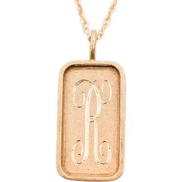 Personalized Textured Gold Initial Pendant "R" in 