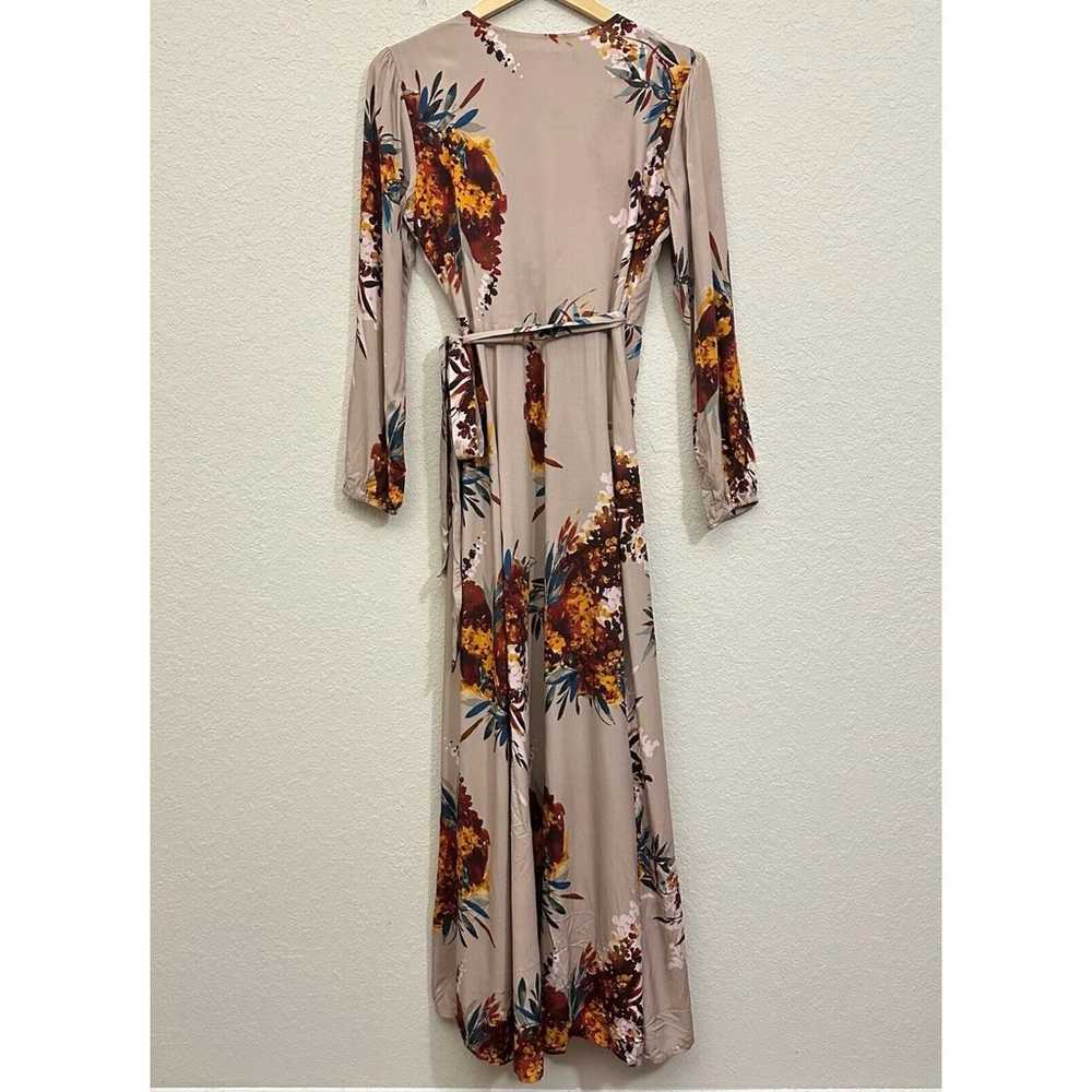 THE ODELLS Maxi Wrap Dress Beige Floral Long Slee… - image 2