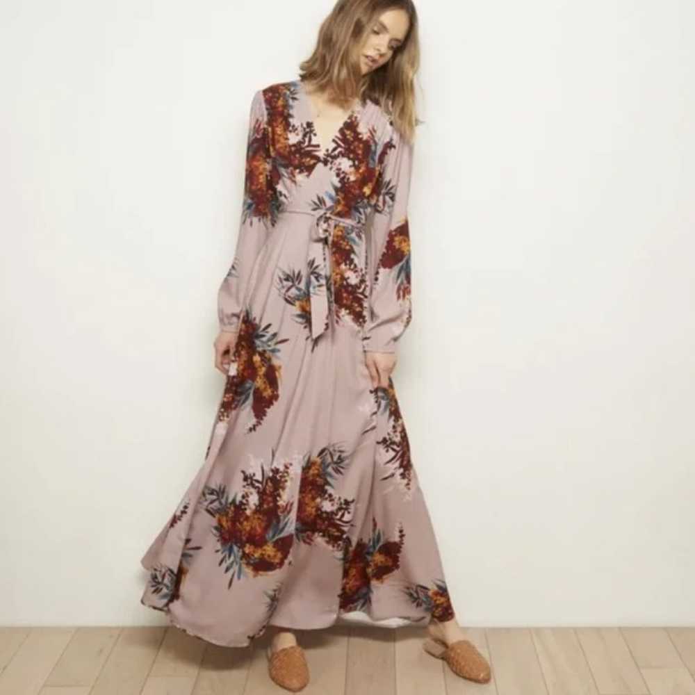 THE ODELLS Maxi Wrap Dress Beige Floral Long Slee… - image 3