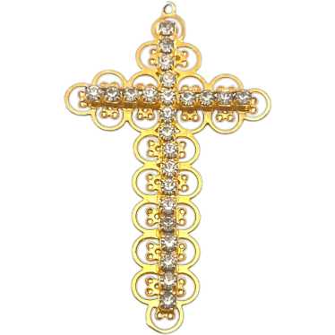 Gold Plated Crystal Sparkly Rhinestone Cross Pend… - image 1