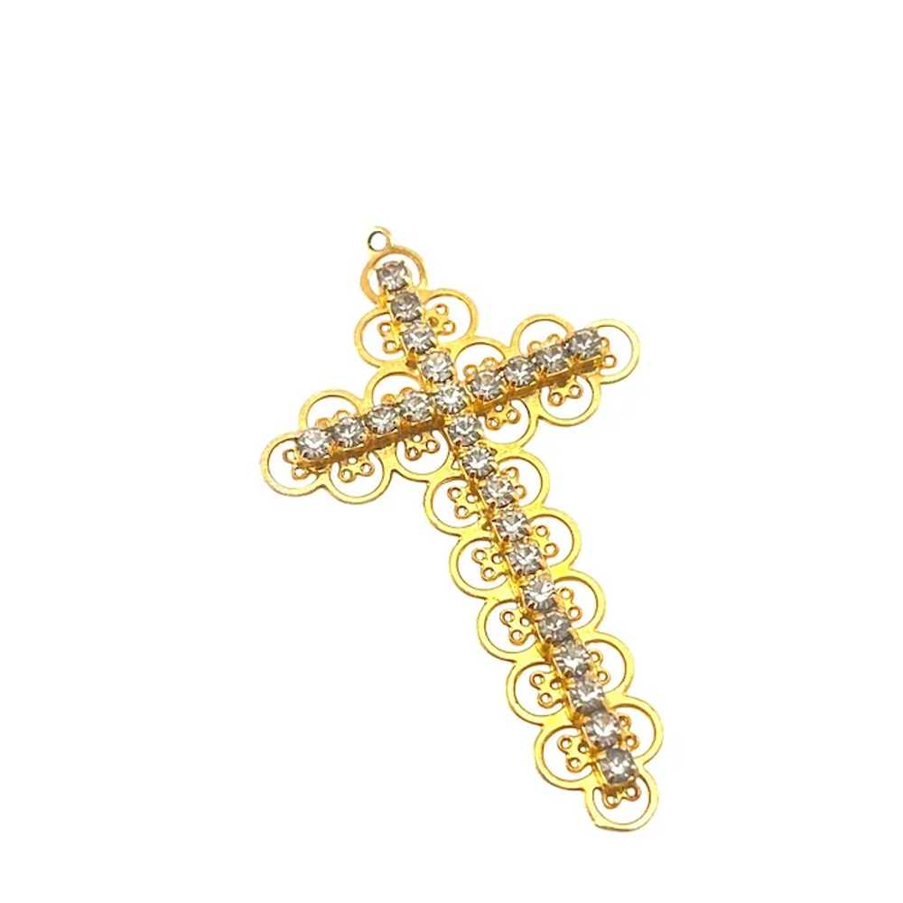 Gold Plated Crystal Sparkly Rhinestone Cross Pend… - image 2