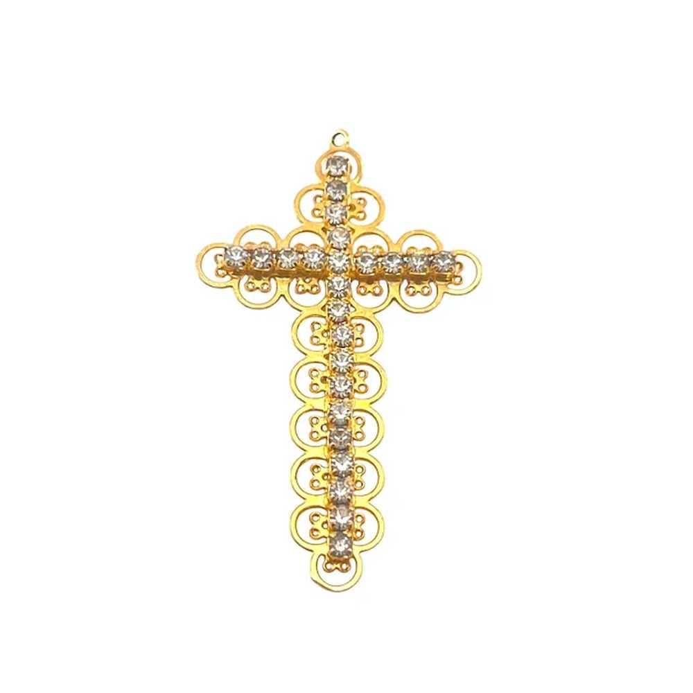 Gold Plated Crystal Sparkly Rhinestone Cross Pend… - image 3