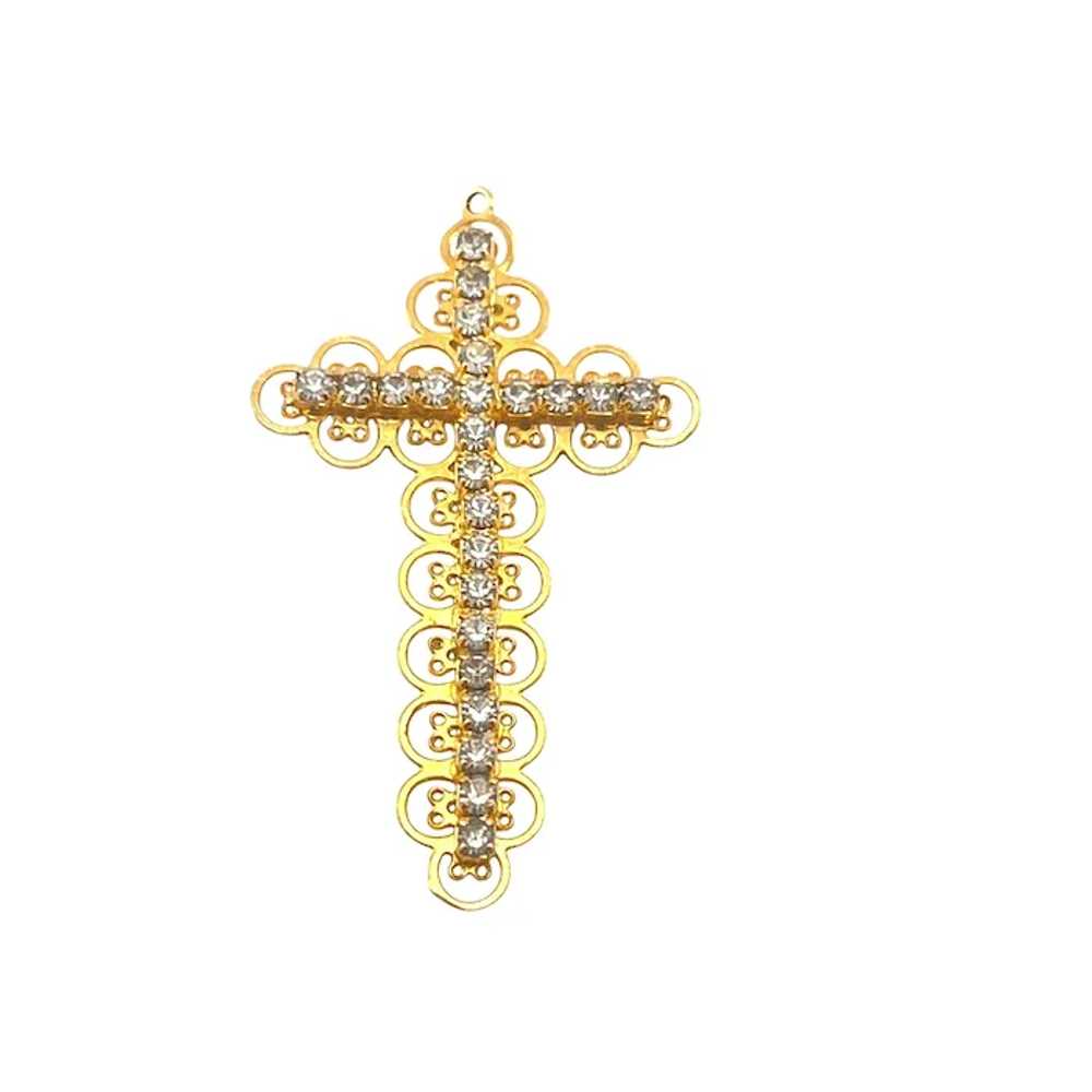 Gold Plated Crystal Sparkly Rhinestone Cross Pend… - image 4