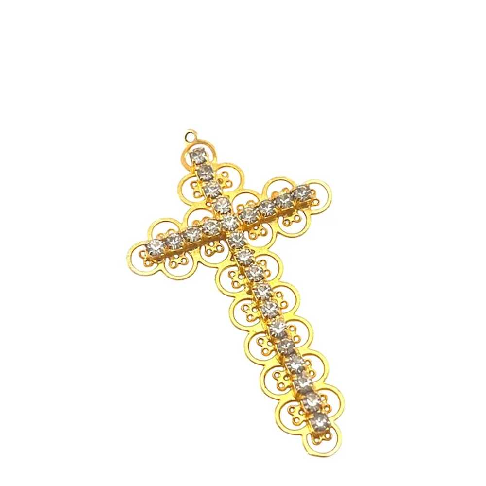 Gold Plated Crystal Sparkly Rhinestone Cross Pend… - image 5