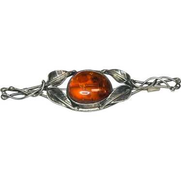 Estate Sterling Silver and Amber Brooch