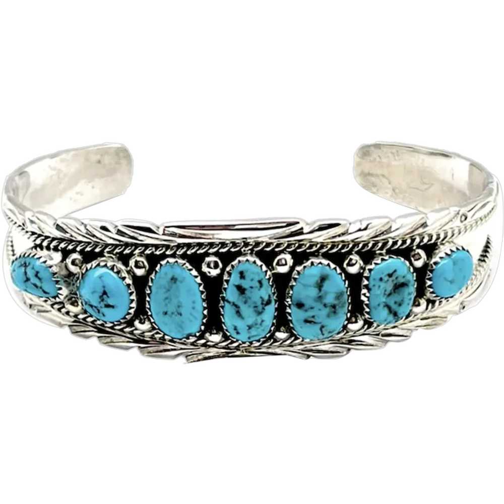 Navajo Kingman Turquoise Cluster Cuff Bracelet A.… - image 1