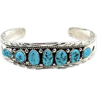 Navajo Kingman Turquoise Cluster Cuff Bracelet A.… - image 1