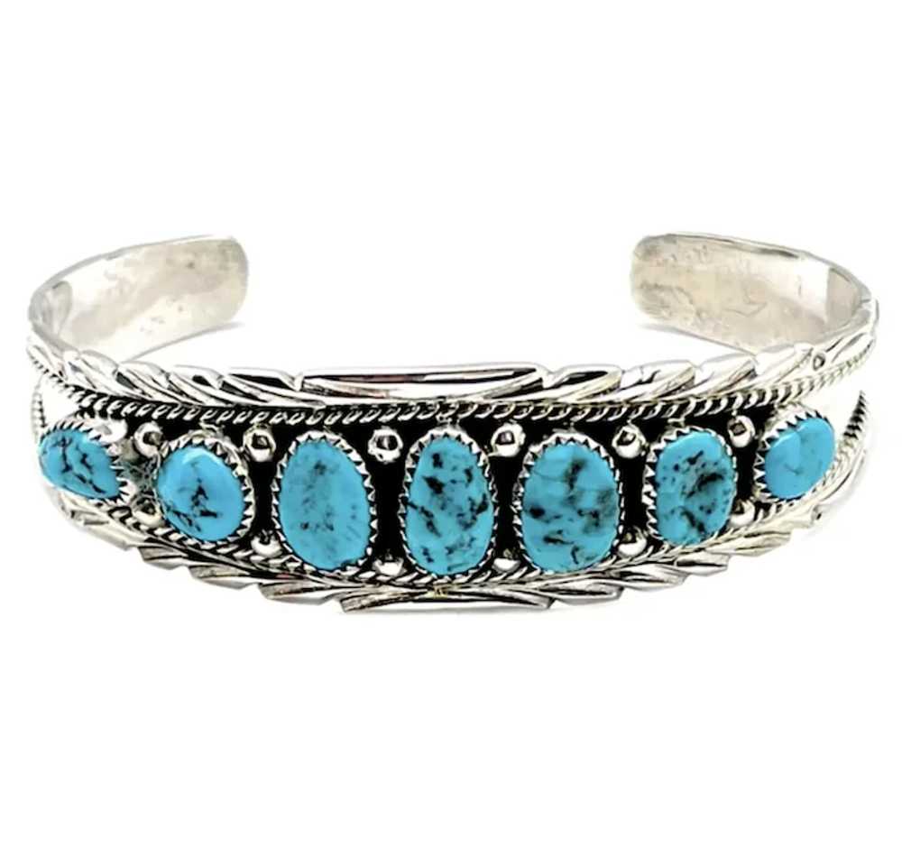 Navajo Kingman Turquoise Cluster Cuff Bracelet A.… - image 2