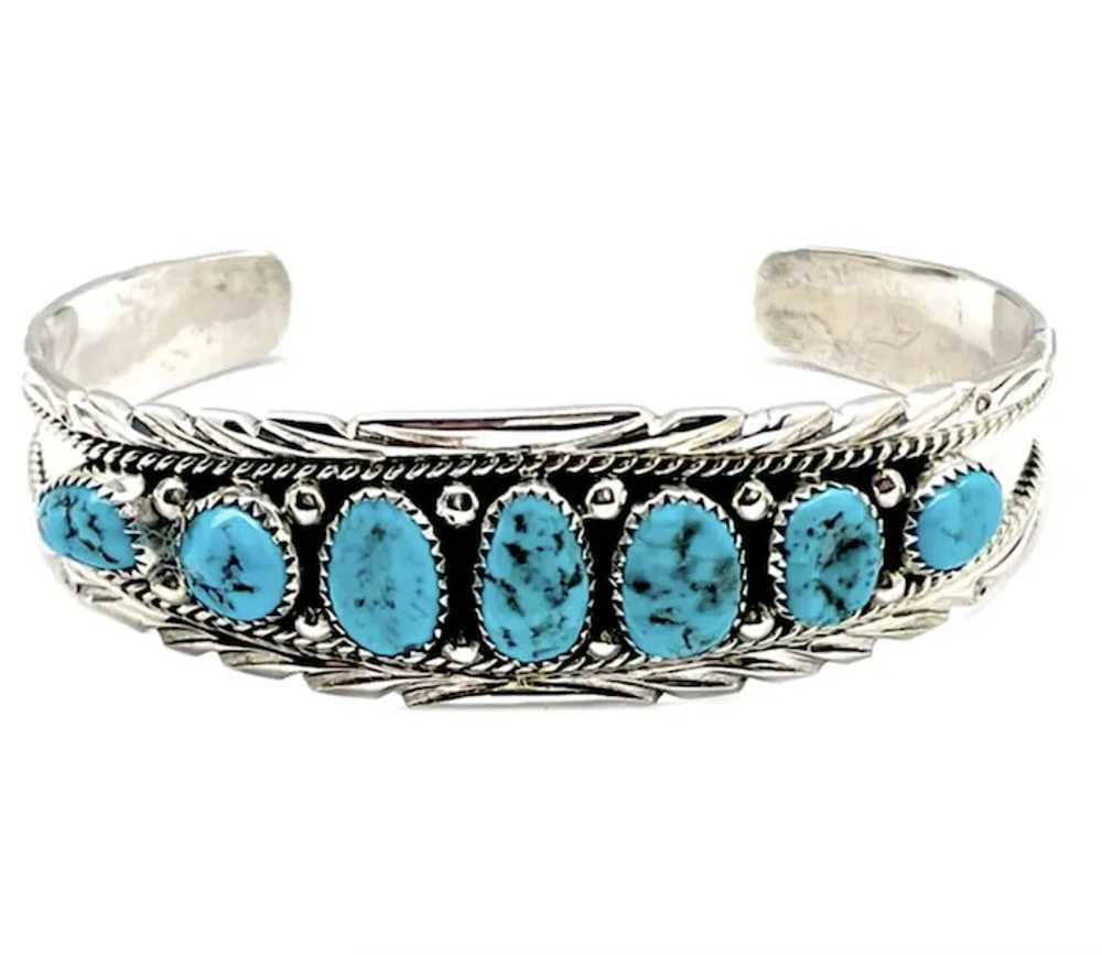 Navajo Kingman Turquoise Cluster Cuff Bracelet A.… - image 3