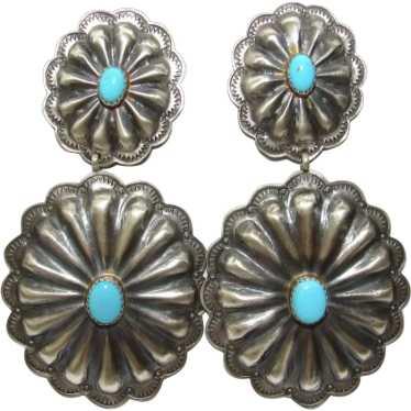 Navajo Statement Concho Earrings Sterling Silver … - image 1