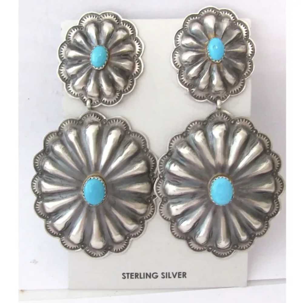 Navajo Statement Concho Earrings Sterling Silver … - image 2