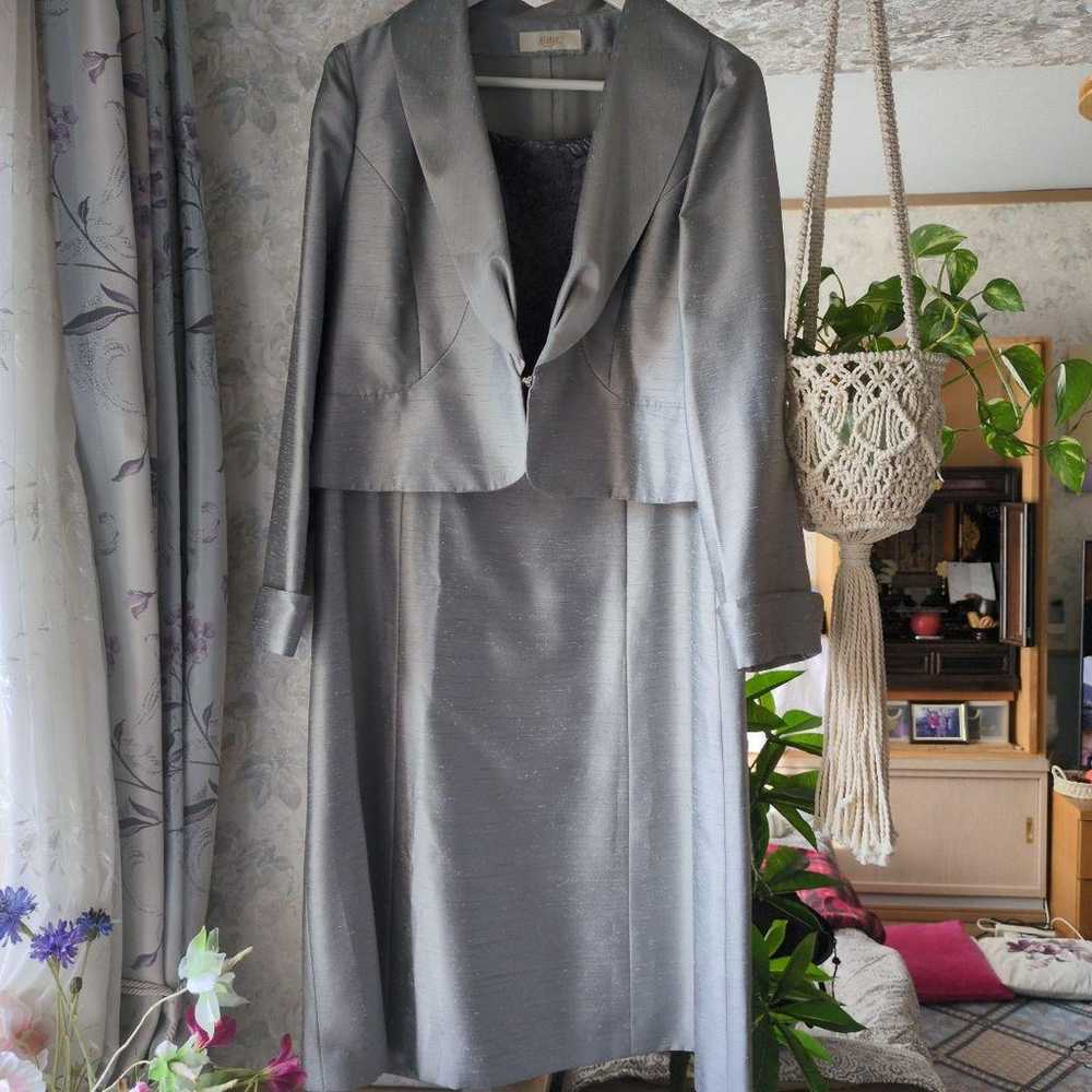 Yumi Katsura Silver Jacket Dress Set Size 15 - image 1