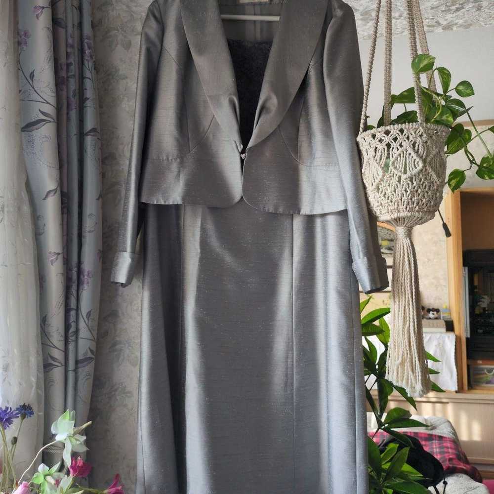 Yumi Katsura Silver Jacket Dress Set Size 15 - image 5