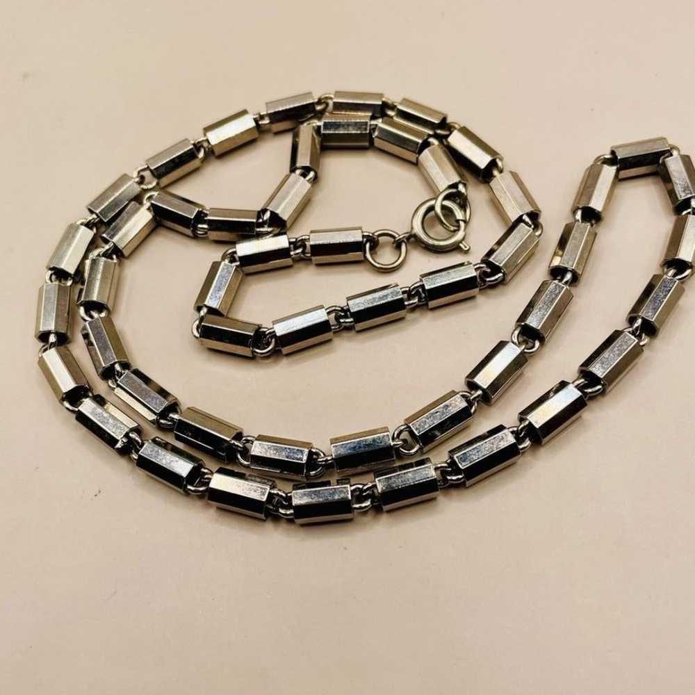 Vintage octagon bar station silver tone necklace.… - image 2