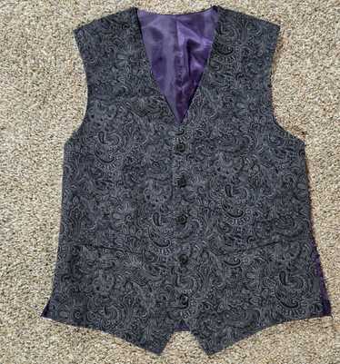 Designer Grey Suede Paisley Vest With Purple Inter