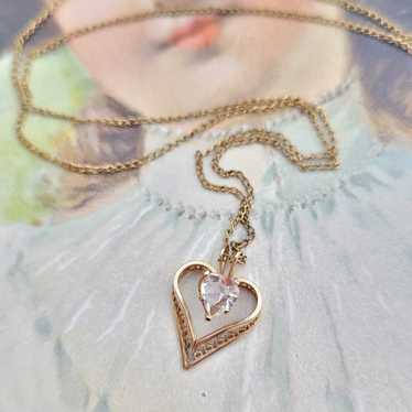 Vintage 14K Gold Filled Crystal Heart Romantic Pe… - image 1