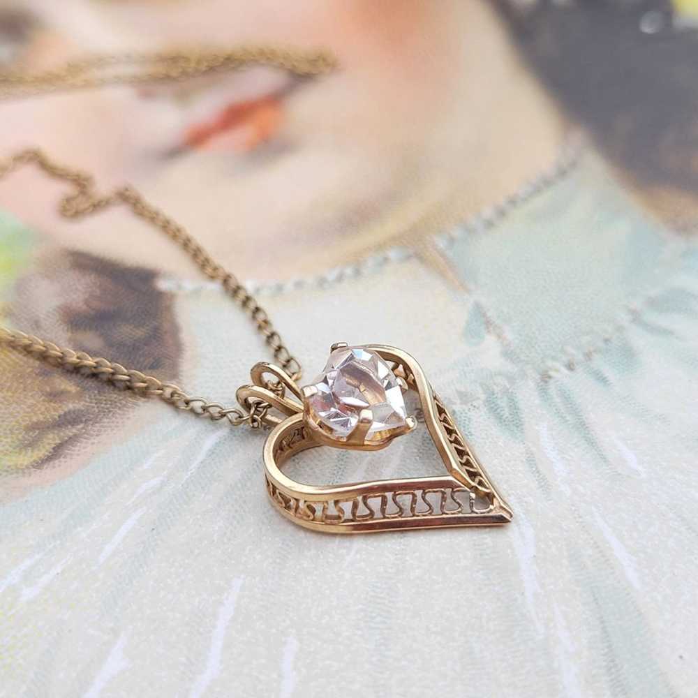 Vintage 14K Gold Filled Crystal Heart Romantic Pe… - image 2