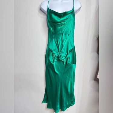 Vintage Dolce Jovani 100% Silk Green Slip Dress S… - image 1