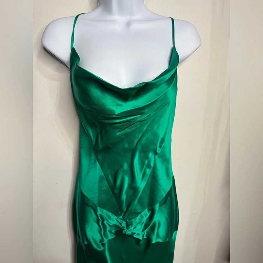 Vintage Dolce Jovani 100% Silk Green Slip Dress S… - image 3