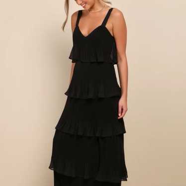 Lulus elegant nature black pleated sleeveless tier