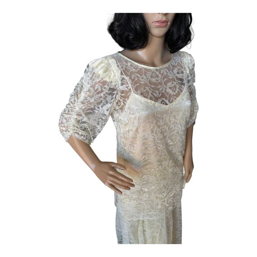 American vintage formal cream lace dress and slip… - image 10