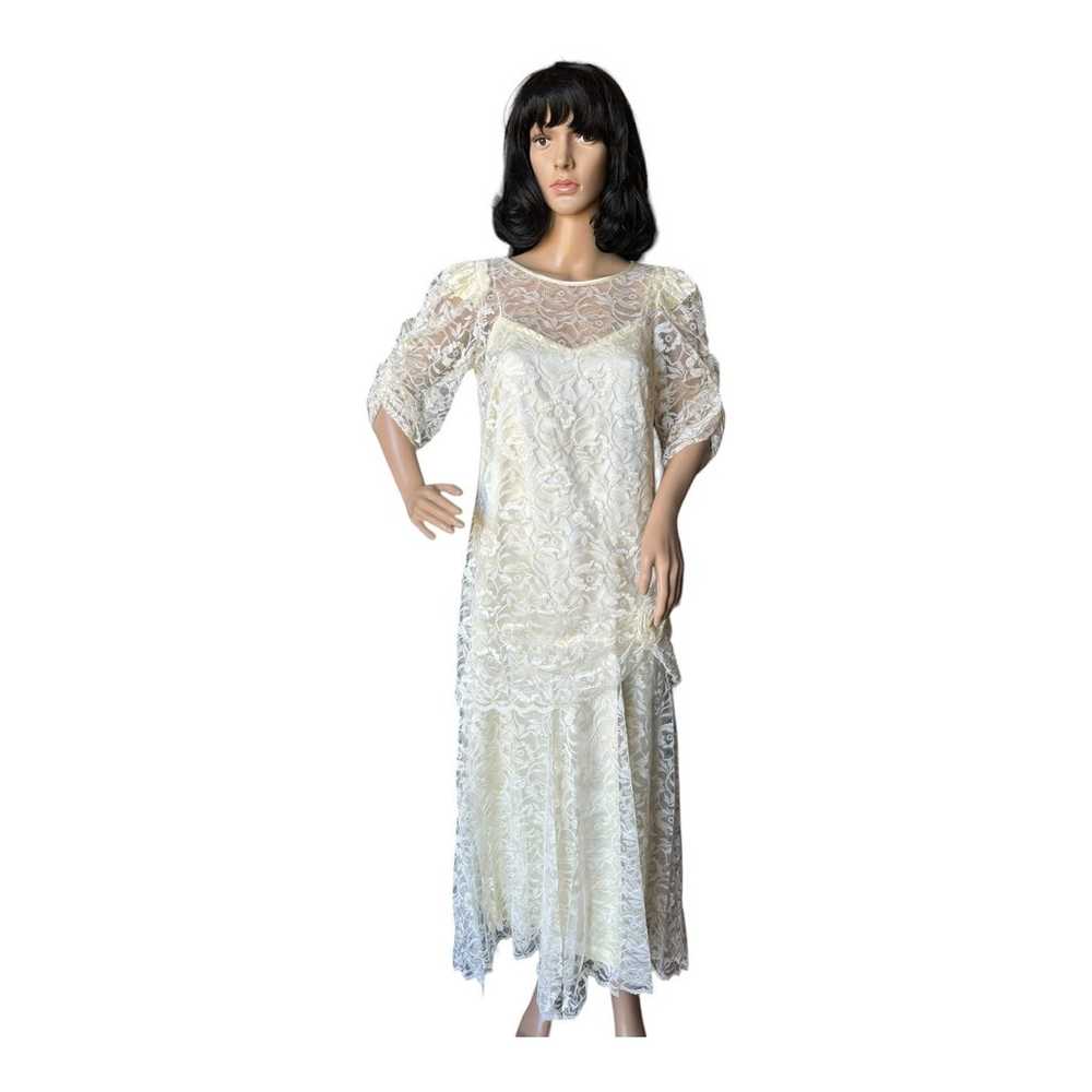 American vintage formal cream lace dress and slip… - image 2