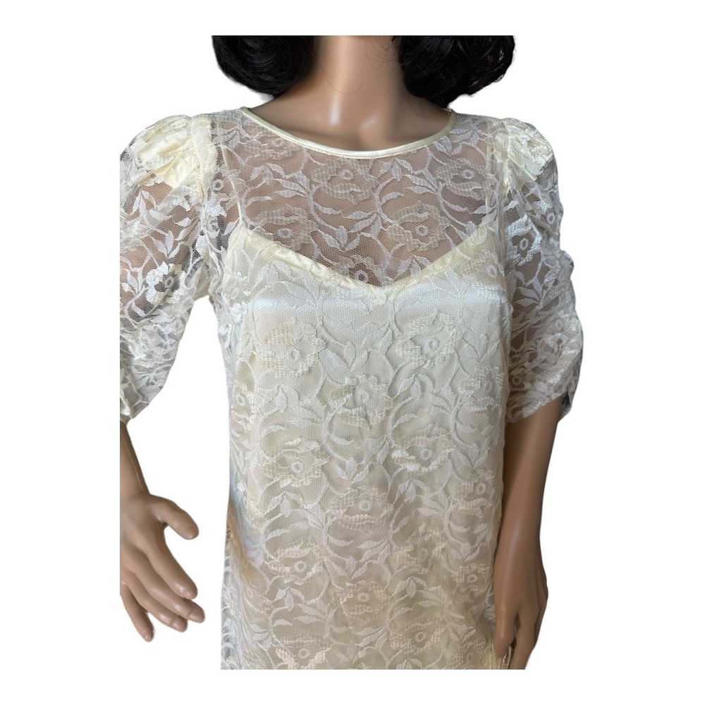 American vintage formal cream lace dress and slip… - image 4