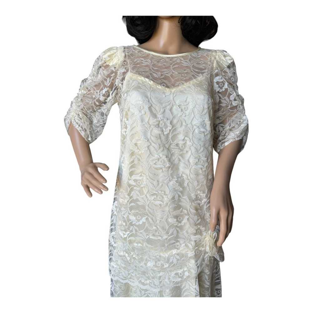 American vintage formal cream lace dress and slip… - image 5