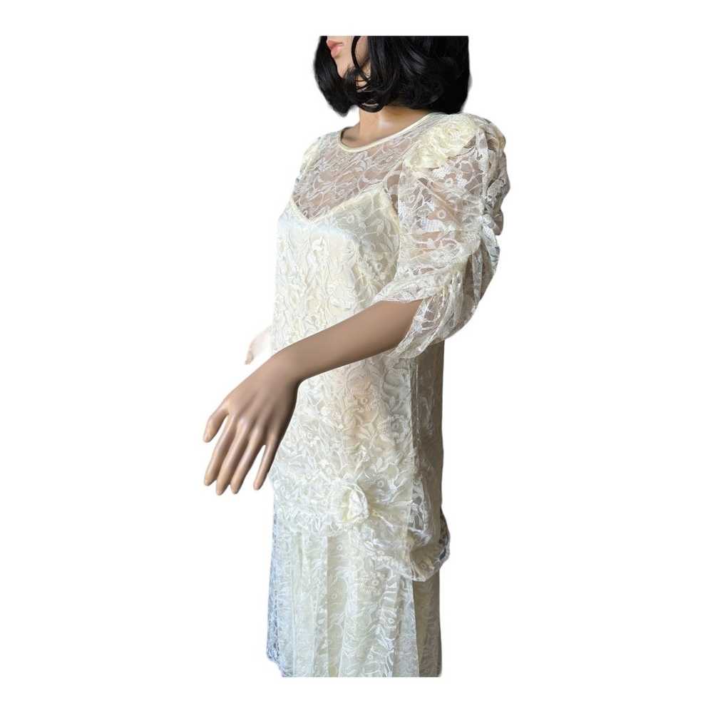 American vintage formal cream lace dress and slip… - image 6