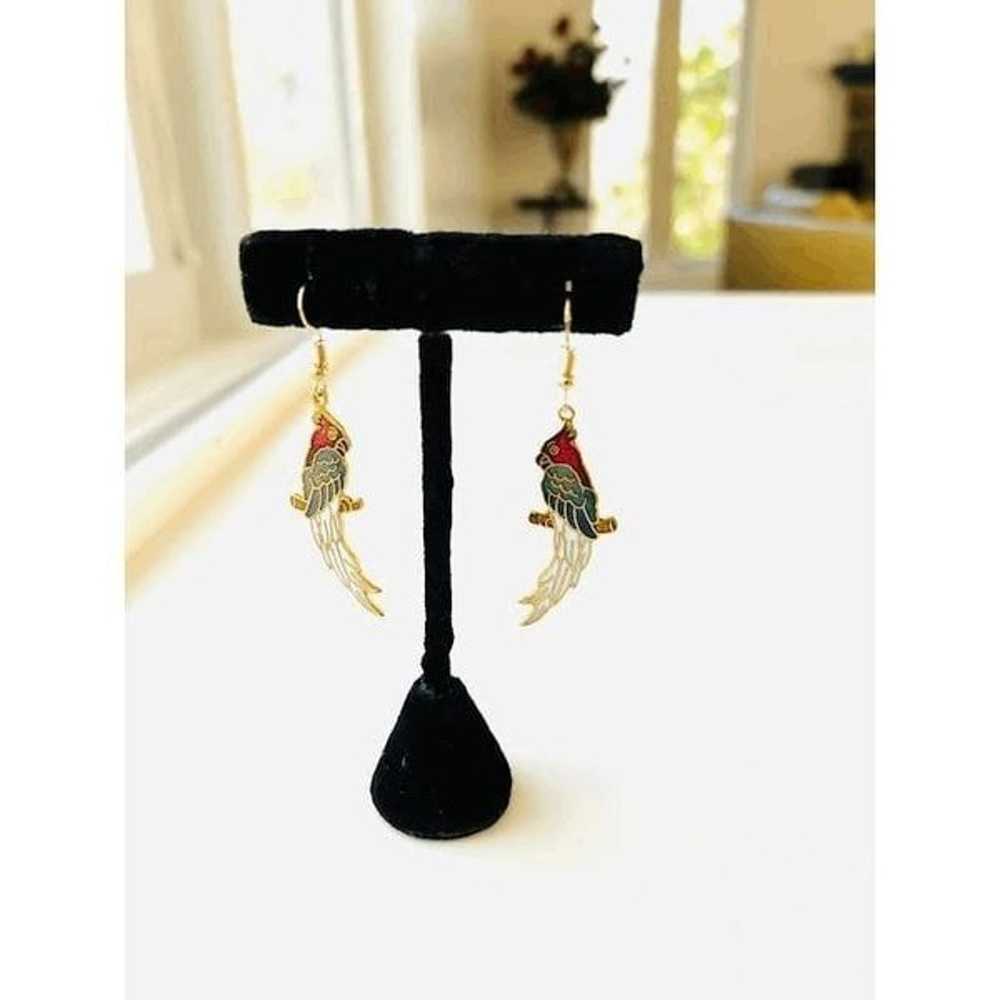 Vintage 80s Enamel Parrot Earrings - image 2