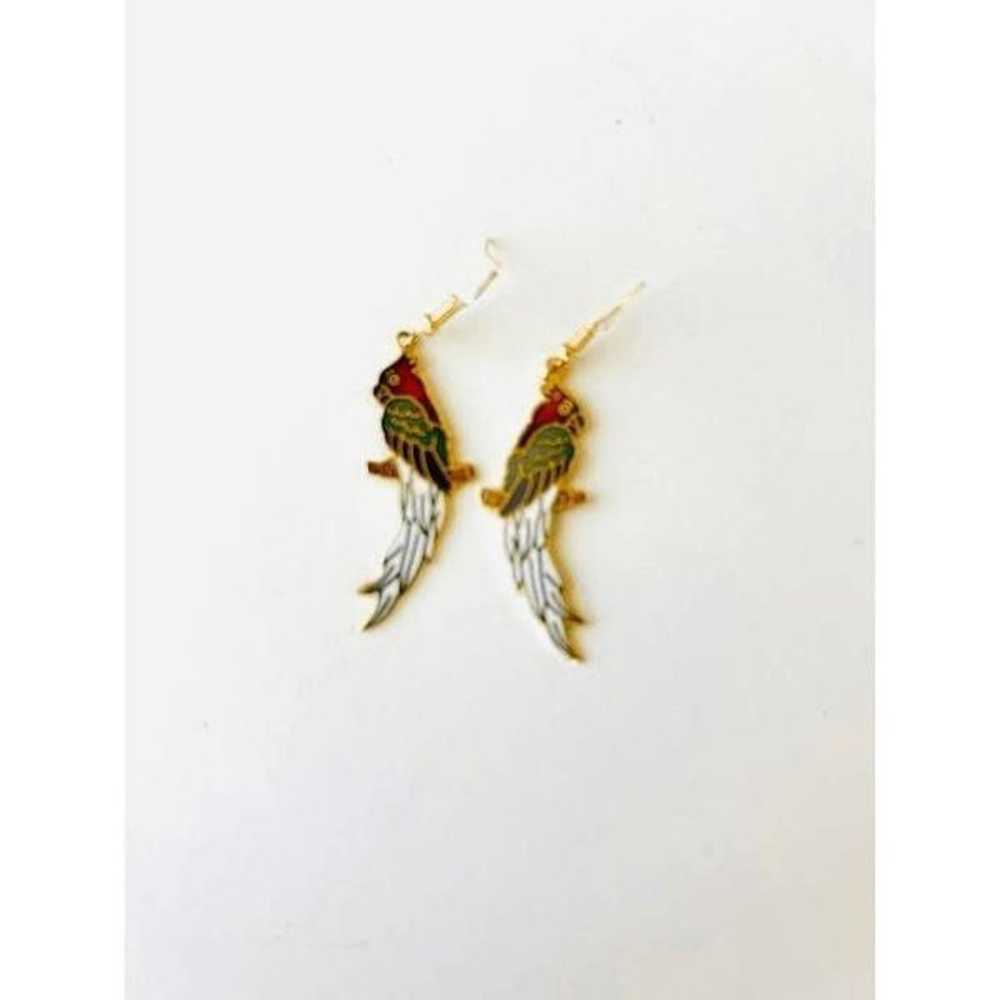 Vintage 80s Enamel Parrot Earrings - image 3