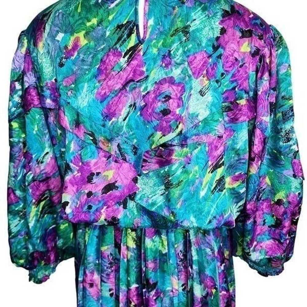 Vintage 80s Montage Mosaic Blouson Dress Womens S… - image 6